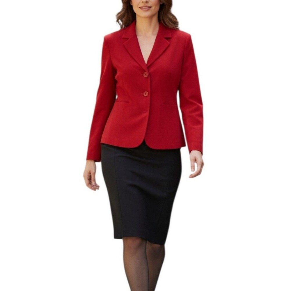 Harve Benard Red Faux Suede Blazer & Black Skirt Set